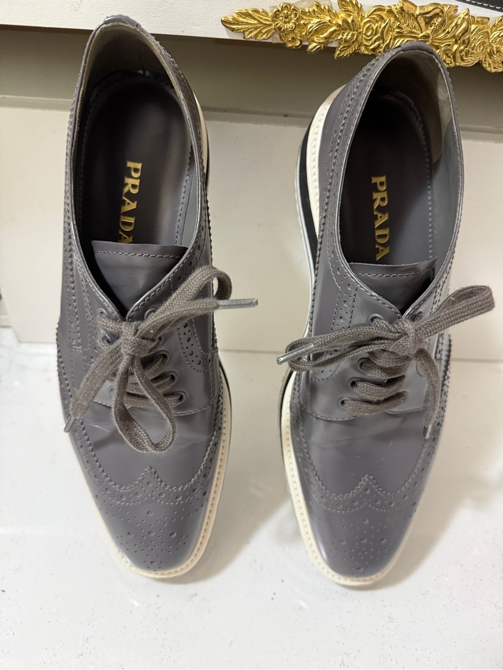 Prada Wingtip Brogue Oxford Platform
Black Patent Leather Shoes Size 401/2 - Picture 7 of 13